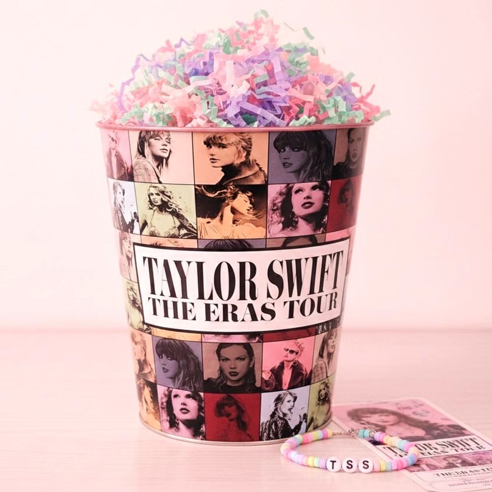 Taylor Swift The Eras Tour Metal Popcorn Bucket – Collectible Concert Souvenir